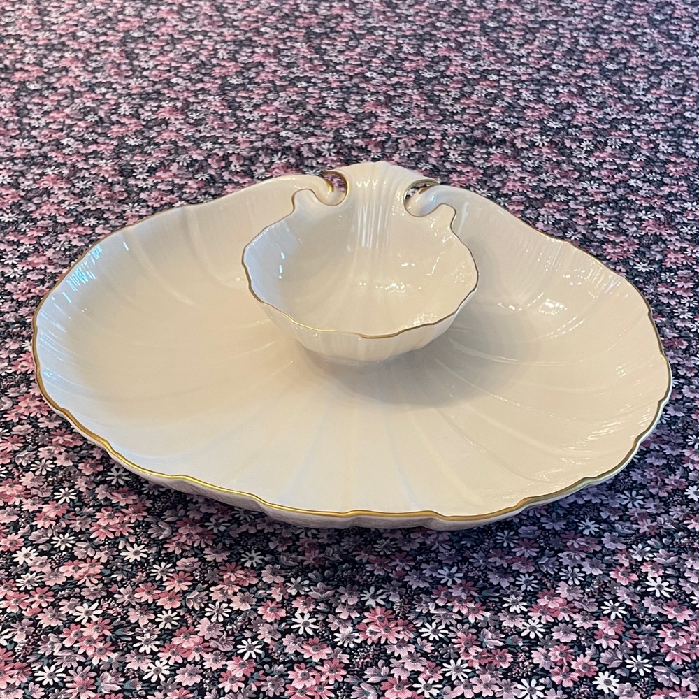 Lenox Elegant Cream and Gold chip and dip Serving Platter